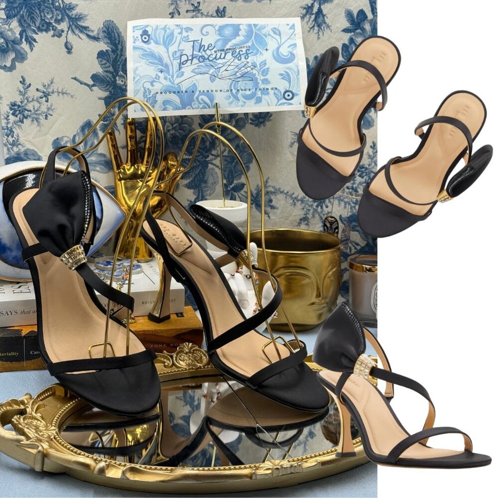 🆕 TED BAKER 🧿 NWOB Belle Black Satin Half Bow Sandal, Sz 39 US 8.5